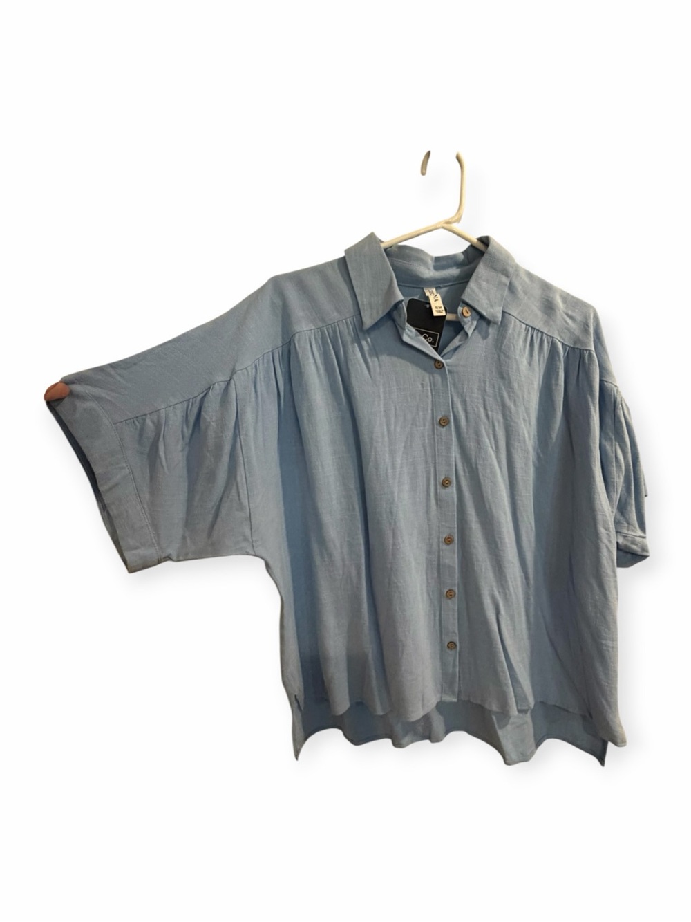 Zenana Outfitters Light Blue Button-Down Dolman Blouse